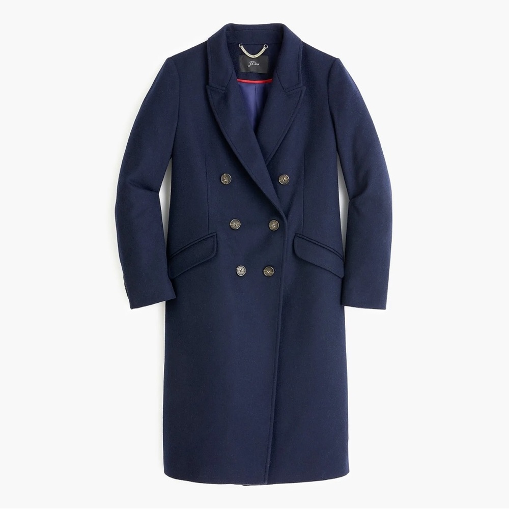 J Crew Double Breasted Wool Cashmere Top Coat Navy Blue size 6